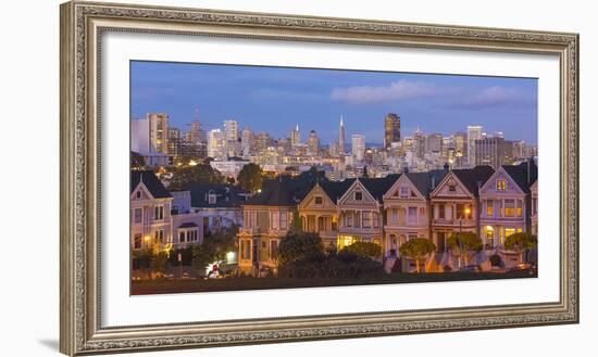 San Francisco, California, Victorian homes and city at dusk-Bill Bachmann-Framed Photographic Print