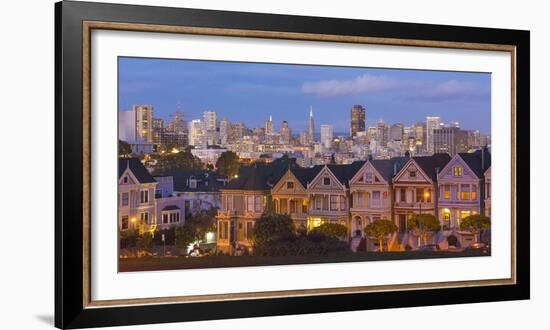 San Francisco, California, Victorian homes and city at dusk-Bill Bachmann-Framed Photographic Print