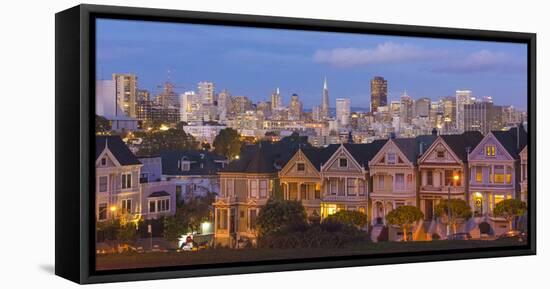 San Francisco, California, Victorian homes and city at dusk-Bill Bachmann-Framed Premier Image Canvas