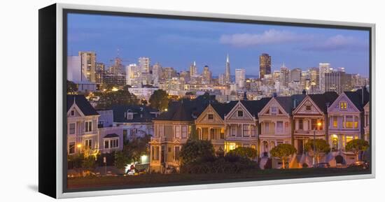 San Francisco, California, Victorian homes and city at dusk-Bill Bachmann-Framed Premier Image Canvas