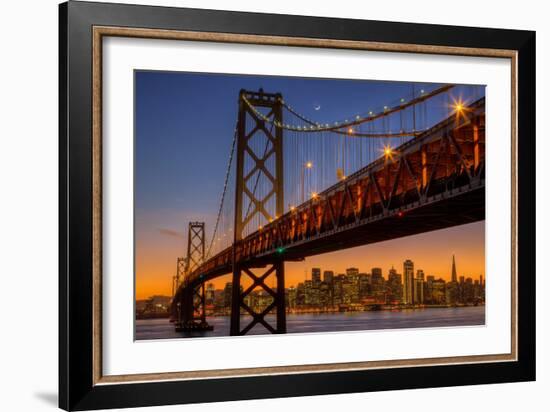 San Francisco Cityscape, Bay Bridge and Crescent Moon-Vincent James-Framed Photographic Print