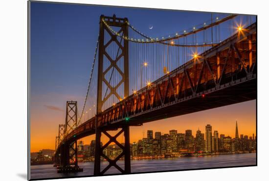 San Francisco Cityscape, Bay Bridge and Crescent Moon-Vincent James-Mounted Photographic Print