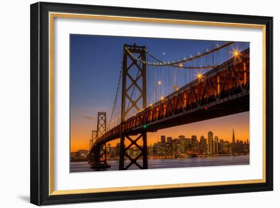 San Francisco Cityscape, Bay Bridge and Crescent Moon-Vincent James-Framed Photographic Print