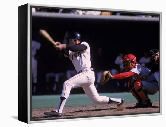 San Francisco Giants Willie Mays at Bat, Cincinnati Reds Catcher Johnny Bench Behind the Plate-John Dominis-Framed Premier Image Canvas