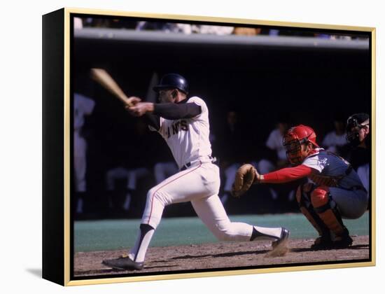 San Francisco Giants Willie Mays at Bat, Cincinnati Reds Catcher Johnny Bench Behind the Plate-John Dominis-Framed Premier Image Canvas