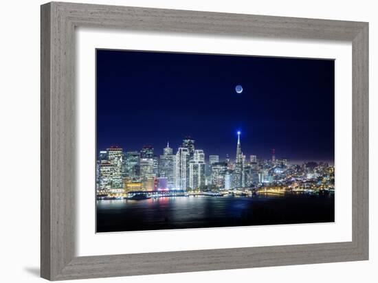 San Francisco Holiday Cityscape and Crescent Moon-Vincent James-Framed Photographic Print