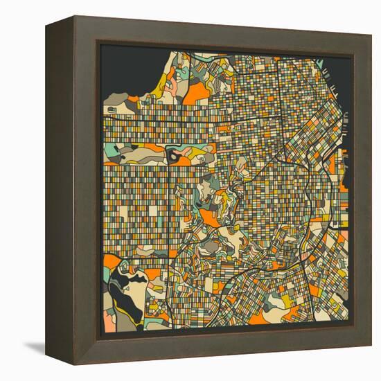 San Francisco Map-Jazzberry Blue-Framed Stretched Canvas