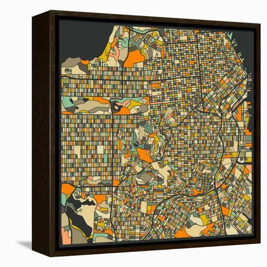 San Francisco Map-Jazzberry Blue-Framed Stretched Canvas