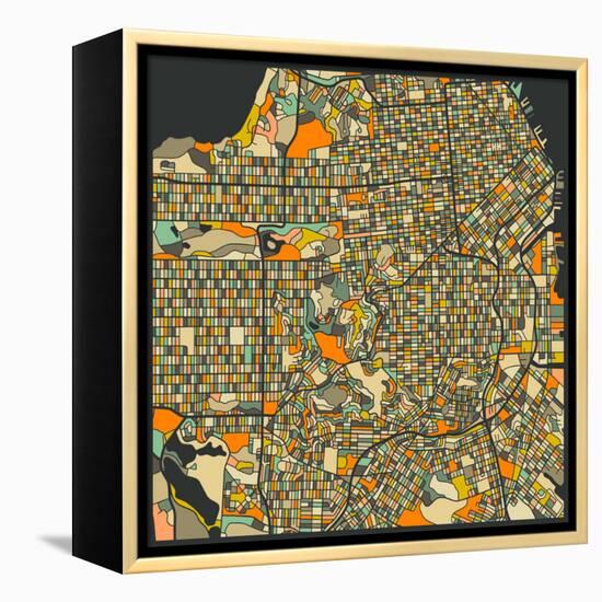 San Francisco Map-Jazzberry Blue-Framed Stretched Canvas