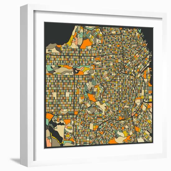 San Francisco Map-Jazzberry Blue-Framed Premium Giclee Print