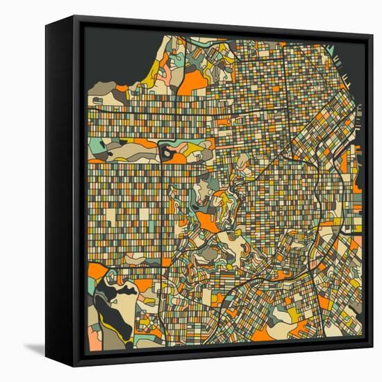 San Francisco Map-Jazzberry Blue-Framed Stretched Canvas