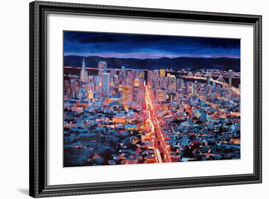 San Francisco - Market Street Night from Twin Peak-Markus Bleichner-Framed Art Print