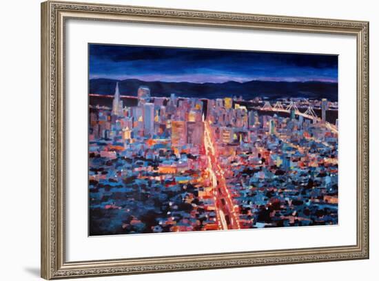 San Francisco - Market Street Night from Twin Peak-Markus Bleichner-Framed Art Print