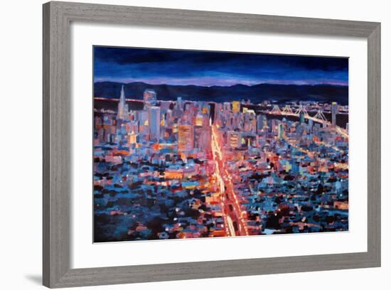 San Francisco - Market Street Night from Twin Peak-Markus Bleichner-Framed Art Print