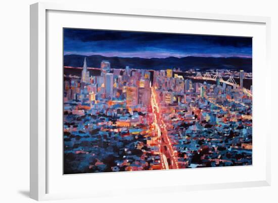 San Francisco - Market Street Night from Twin Peak-Markus Bleichner-Framed Art Print