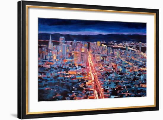 San Francisco - Market Street Night from Twin Peak-Markus Bleichner-Framed Art Print