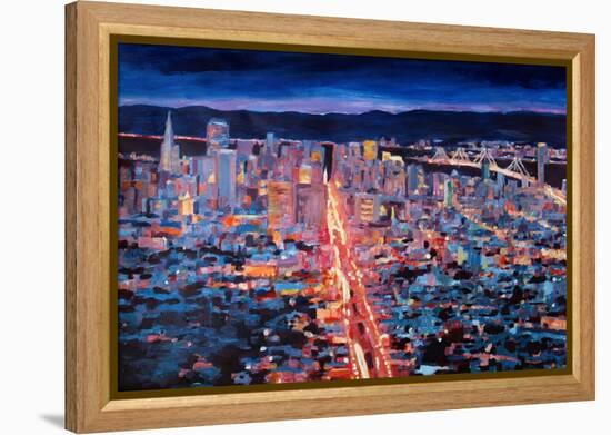 San Francisco - Market Street Night from Twin Peak-Markus Bleichner-Framed Stretched Canvas