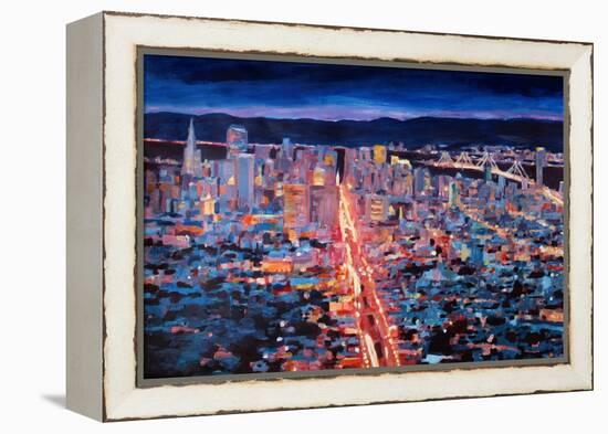 San Francisco - Market Street Night from Twin Peak-Markus Bleichner-Framed Stretched Canvas