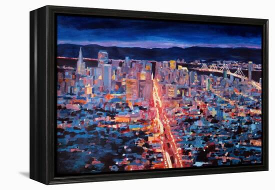 San Francisco - Market Street Night from Twin Peak-Markus Bleichner-Framed Stretched Canvas