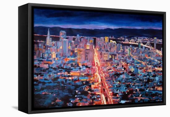 San Francisco - Market Street Night from Twin Peak-Markus Bleichner-Framed Stretched Canvas