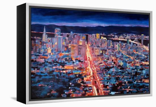 San Francisco - Market Street Night from Twin Peak-Markus Bleichner-Framed Stretched Canvas