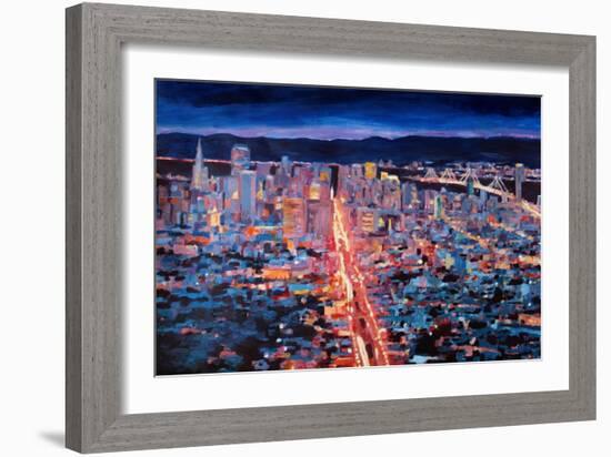 San Francisco - Market Street Night from Twin Peak-Markus Bleichner-Framed Art Print