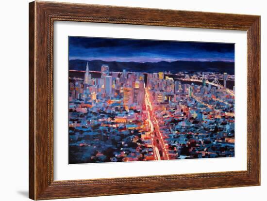 San Francisco - Market Street Night from Twin Peak-Markus Bleichner-Framed Art Print