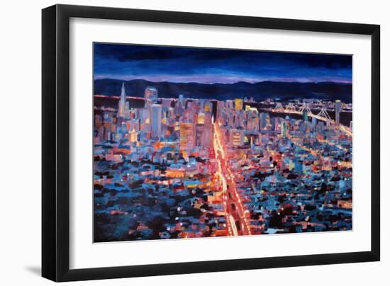 San Francisco - Market Street Night from Twin Peak-Markus Bleichner-Framed Art Print
