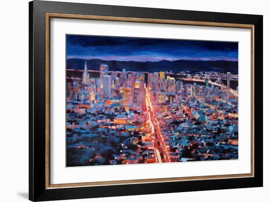 San Francisco - Market Street Night from Twin Peak-Markus Bleichner-Framed Art Print