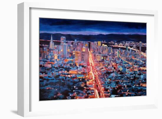 San Francisco - Market Street Night from Twin Peak-Markus Bleichner-Framed Art Print