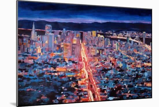 San Francisco - Market Street Night from Twin Peak-Markus Bleichner-Mounted Art Print