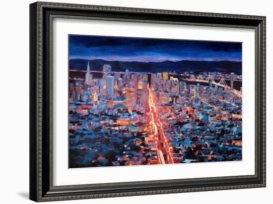 San Francisco - Market Street Night from Twin Peak-Markus Bleichner-Framed Art Print