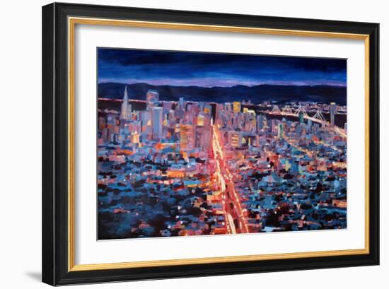 San Francisco - Market Street Night from Twin Peak-Markus Bleichner-Framed Art Print