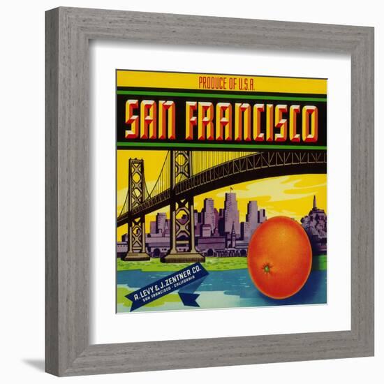 San Francisco Orange Label - San Francisco, CA-Lantern Press-Framed Art Print