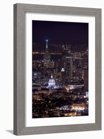 San Francisco's City Hall At Night With The Transamerica Building Visible-Joe Azure-Framed Photographic Print