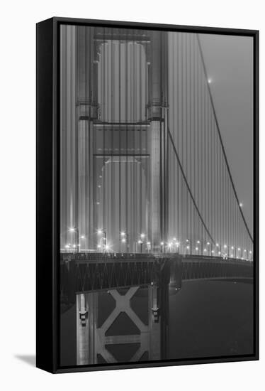 San Francisco's Golden Gate Bridge Tower In B&W With Streelight Illuminated-Joe Azure-Framed Stretched Canvas