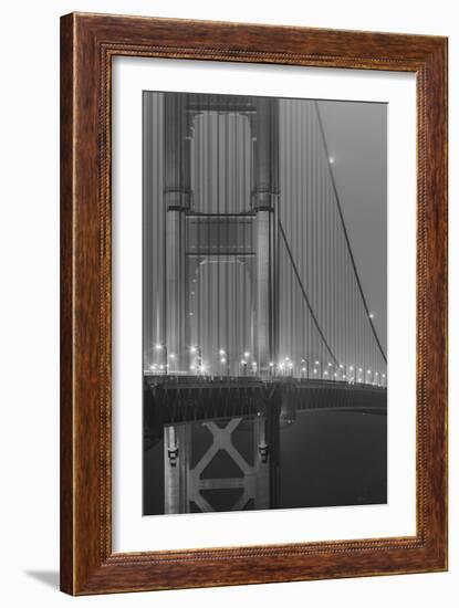 San Francisco's Golden Gate Bridge Tower In B&W With Streelight Illuminated-Joe Azure-Framed Photographic Print