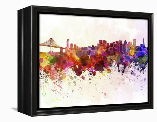 San Francisco Skyline in Watercolor Background-paulrommer-Framed Stretched Canvas