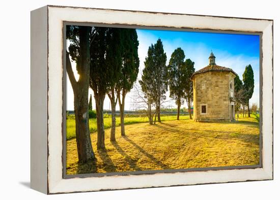 San Guido Oratorio Church and Cypress Trees. Maremma, Tuscany, Italy, Europe-stevanzz-Framed Premier Image Canvas