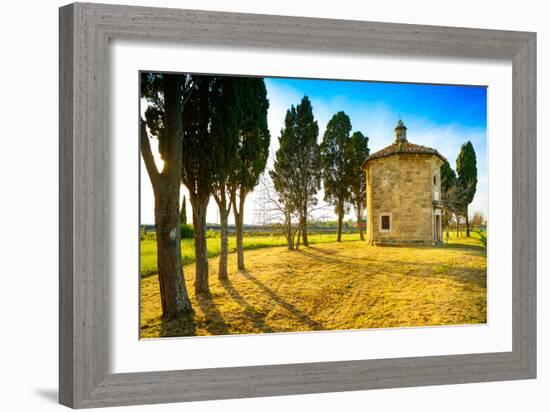 San Guido Oratorio Church and Cypress Trees. Maremma, Tuscany, Italy, Europe-stevanzz-Framed Photographic Print