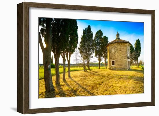 San Guido Oratorio Church and Cypress Trees. Maremma, Tuscany, Italy, Europe-stevanzz-Framed Photographic Print