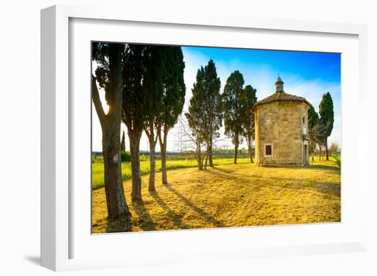 San Guido Oratorio Church and Cypress Trees. Maremma, Tuscany, Italy, Europe-stevanzz-Framed Photographic Print