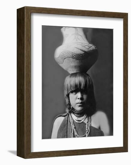 San Ildefonso Girl with Jar-Edward S^ Curtis-Framed Giclee Print