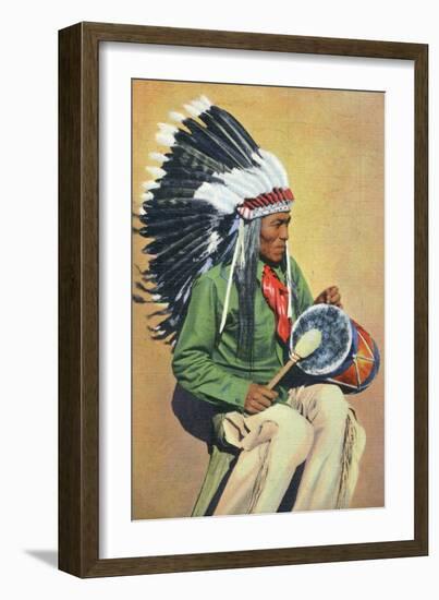 San Ildefonso Pueblo, New Mexico - Pueblo Indian Drummer-Lantern Press-Framed Art Print