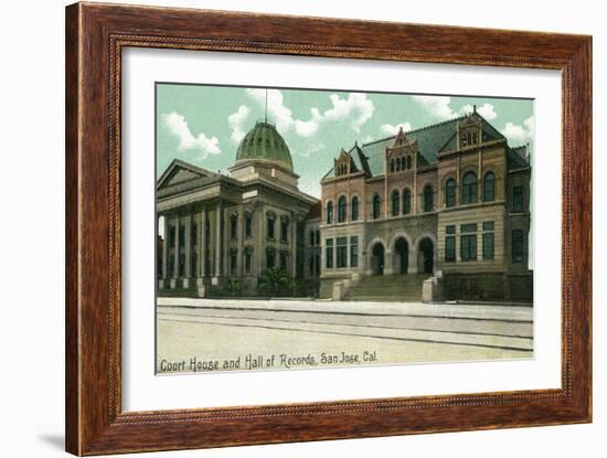 San Jose, California - Exterior View of Court House and Hall of Records-Lantern Press-Framed Art Print