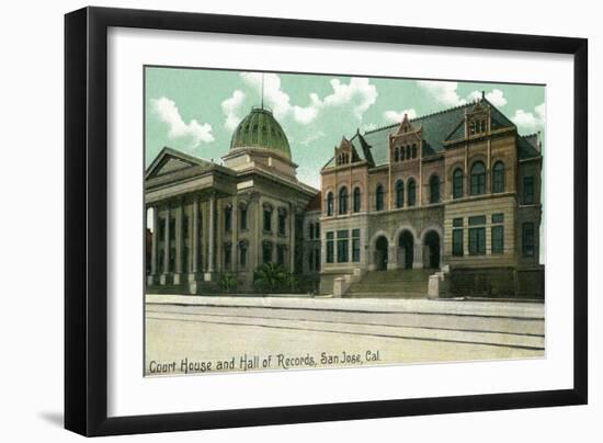 San Jose, California - Exterior View of Court House and Hall of Records-Lantern Press-Framed Art Print