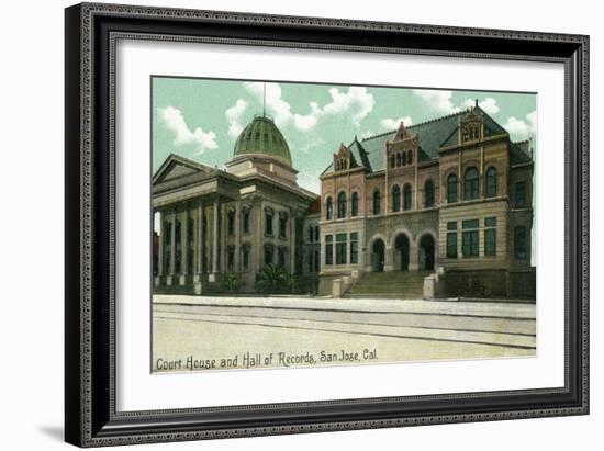 San Jose, California - Exterior View of Court House and Hall of Records-Lantern Press-Framed Art Print