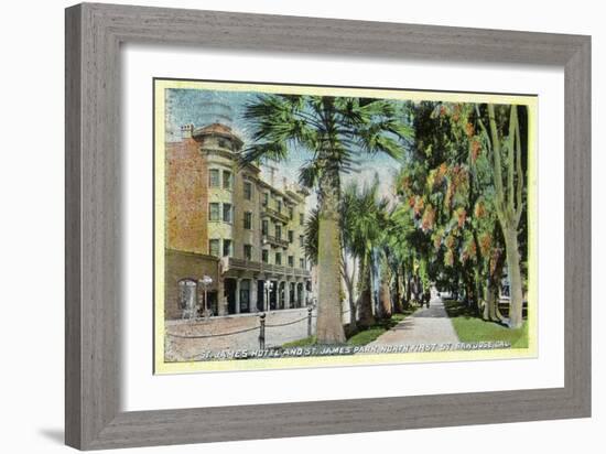 San Jose, California - North 1st Street View of St. James Hotel and Park-Lantern Press-Framed Art Print