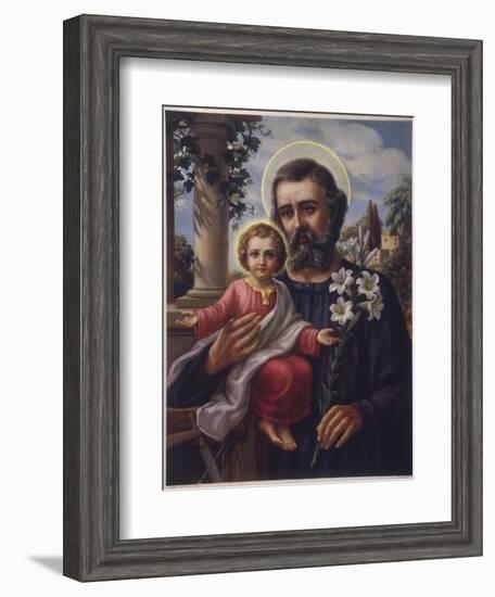 San Jose (Saint Joseph) Holds His Son in One Hand a Lily Stem in the Other-null-Framed Photographic Print