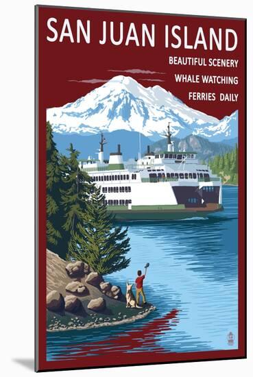 San Juan Island, Washington - Ferry in Passage-Lantern Press-Mounted Art Print